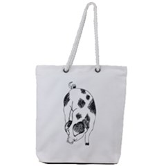 Pig sniffing Hand drawn with funny cow spots Black And White Full Print Rope Handle Tote (Large)