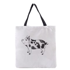 Pig smiling head up Hand drawn with funny cow spots Black And White Grocery Tote Bag