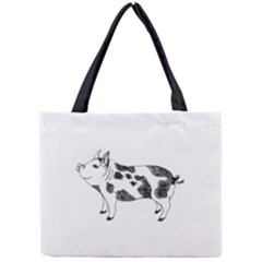 Pig smiling head up Hand drawn with funny cow spots Black And White Mini Tote Bag