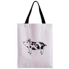 Pig smiling head up Hand drawn with funny cow spots Black And White Zipper Classic Tote Bag