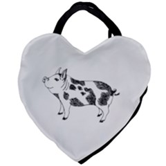 Pig smiling head up Hand drawn with funny cow spots Black And White Giant Heart Shaped Tote