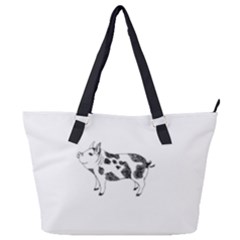 Pig smiling head up Hand drawn with funny cow spots Black And White Full Print Shoulder Bag