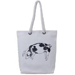 Pig floppy ears Hand drawn with funny cow spots Black And White Full Print Rope Handle Tote (Small)