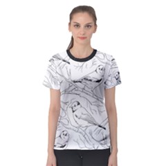 Birds Hand drawn Outline Black And White Vintage ink Women s Sport Mesh Tee