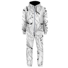 Birds Hand Drawn Outline Black And White Vintage Ink Hooded Jumpsuit (men)  by genx