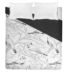 Birds Hand Drawn Outline Black And White Vintage Ink Duvet Cover Double Side (queen Size) by genx