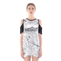 Birds Hand drawn Outline Black And White Vintage ink Shoulder Cutout One Piece Dress