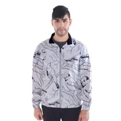 Birds Hand Drawn Outline Black And White Vintage Ink Men s Windbreaker by genx