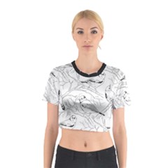 Birds Hand Drawn Outline Black And White Vintage Ink Cotton Crop Top by genx