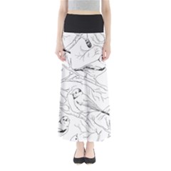 Birds Hand drawn Outline Black And White Vintage ink Full Length Maxi Skirt