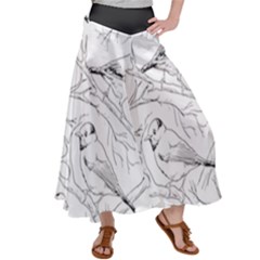 Birds Hand drawn Outline Black And White Vintage ink Satin Palazzo Pants