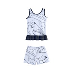 Birds Hand Drawn Outline Black And White Vintage Ink Kids  Boyleg Swimsuit by genx