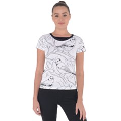 Birds Hand drawn Outline Black And White Vintage ink Short Sleeve Sports Top 