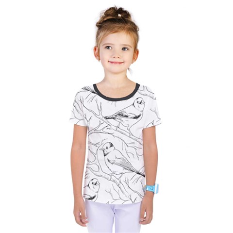 Birds Hand Drawn Outline Black And White Vintage Ink Kids  One Piece Tee by genx