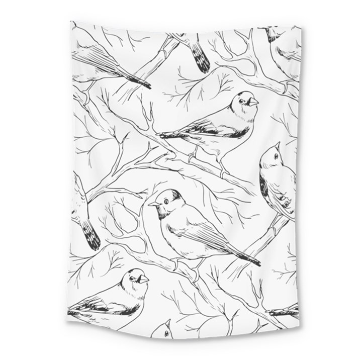 Birds Hand drawn Outline Black And White Vintage ink Medium Tapestry