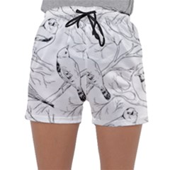 Birds Hand drawn Outline Black And White Vintage ink Sleepwear Shorts