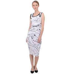 Birds Hand drawn Outline Black And White Vintage ink Sleeveless Pencil Dress