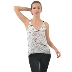 Birds Hand Drawn Outline Black And White Vintage Ink Chiffon Cami by genx