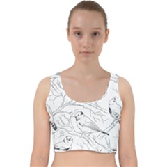 Birds Hand Drawn Outline Black And White Vintage Ink Velvet Racer Back Crop Top