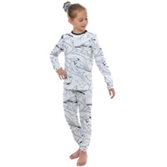 Birds Hand drawn Outline Black And White Vintage ink Kids  Long Sleeve Set 