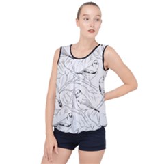 Birds Hand drawn Outline Black And White Vintage ink Bubble Hem Chiffon Tank Top