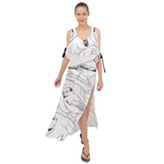 Birds Hand drawn Outline Black And White Vintage ink Maxi Chiffon Cover Up Dress