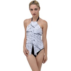 Birds Hand drawn Outline Black And White Vintage ink Go with the Flow One Piece Swimsuit