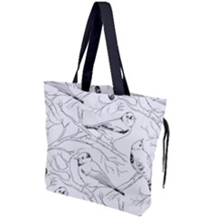 Birds Hand drawn Outline Black And White Vintage ink Drawstring Tote Bag