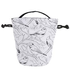 Birds Hand drawn Outline Black And White Vintage ink Drawstring Bucket Bag