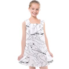 Birds Hand drawn Outline Black And White Vintage ink Kids  Cross Back Dress