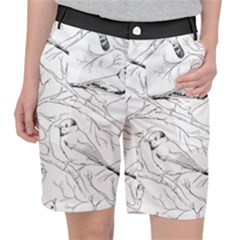 Birds Hand Drawn Outline Black And White Vintage Ink Pocket Shorts