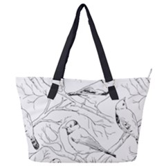 Birds Hand drawn Outline Black And White Vintage ink Full Print Shoulder Bag