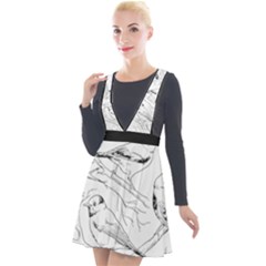 Birds Hand drawn Outline Black And White Vintage ink Plunge Pinafore Velour Dress