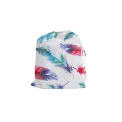 Feathers Boho Style Purple Red And Blue Watercolor Drawstring Pouch (small) by genx