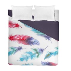 Feathers Boho Style Purple Red And Blue Watercolor Duvet Cover Double Side (full/ Double Size) by genx