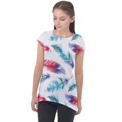 Feathers Boho Style Purple Red And Blue Watercolor Cap Sleeve High Low Top by genx