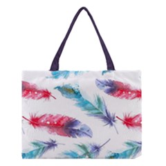 Feathers Boho Style Purple Red And Blue Watercolor Medium Tote Bag by genx