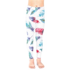 Feathers Boho Style Purple Red And Blue Watercolor Kids  Legging by genx