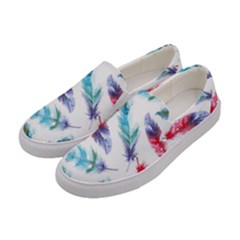 Feathers Boho Style Purple Red And Blue Watercolor Women s Canvas Slip Ons by genx