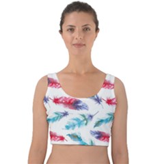 Feathers Boho Style Purple Red And Blue Watercolor Velvet Crop Top by genx