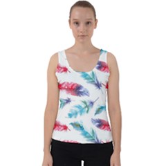 Feathers Boho Style Purple Red And Blue Watercolor Velvet Tank Top by genx