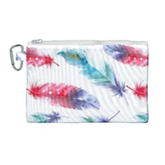 Feathers Boho Style Purple Red And Blue Watercolor Canvas Cosmetic Bag (large) by genx