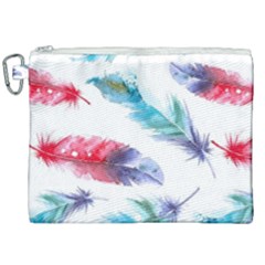 Feathers Boho Style Purple Red And Blue Watercolor Canvas Cosmetic Bag (xxl) by genx