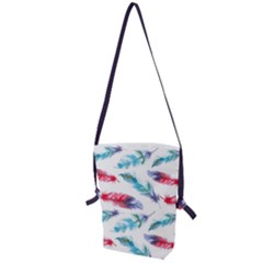 Feathers Boho Style Purple Red And Blue Watercolor Folding Shoulder Bag by genx