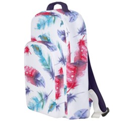 Feathers Boho Style Purple Red And Blue Watercolor Double Compartment Backpack by genx