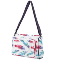 Feathers Boho Style Purple Red And Blue Watercolor Front Pocket Crossbody Bag by genx