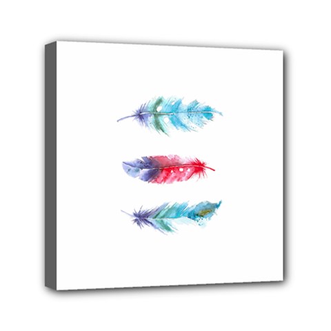 Feathers Boho Style Purple Red And Blue Watercolor Mini Canvas 6  X 6  (stretched) by genx