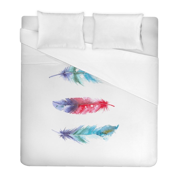 Feathers Boho Style Purple Red and Blue Watercolor Duvet Cover (Full/ Double Size)