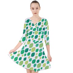 Leaves Green Modern Pattern Naive Retro Leaf Organic Quarter Sleeve Front Wrap Dress by genx