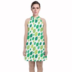 Leaves Green Modern Pattern Naive Retro Leaf Organic Velvet Halter Neckline Dress  by genx